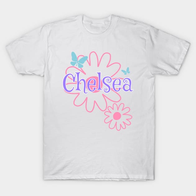 Chelsea Girls Name Daisy Butterflies T-Shirt by xsylx